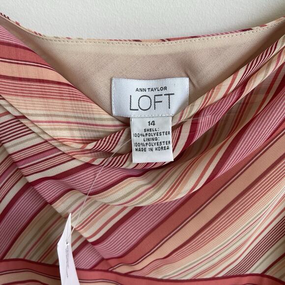 Vintage NWT Ann Taylor Loft Cowl Neck Spaghetti Strap Midi Y2K Dress Striped 14 - Picture 5 of 14
